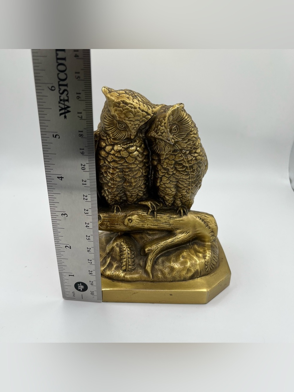 Vintage P.M. Craftsman Brass Loving Owls Bookend 4.75x6x3”; Heavy 3# - Picture 9 of 9